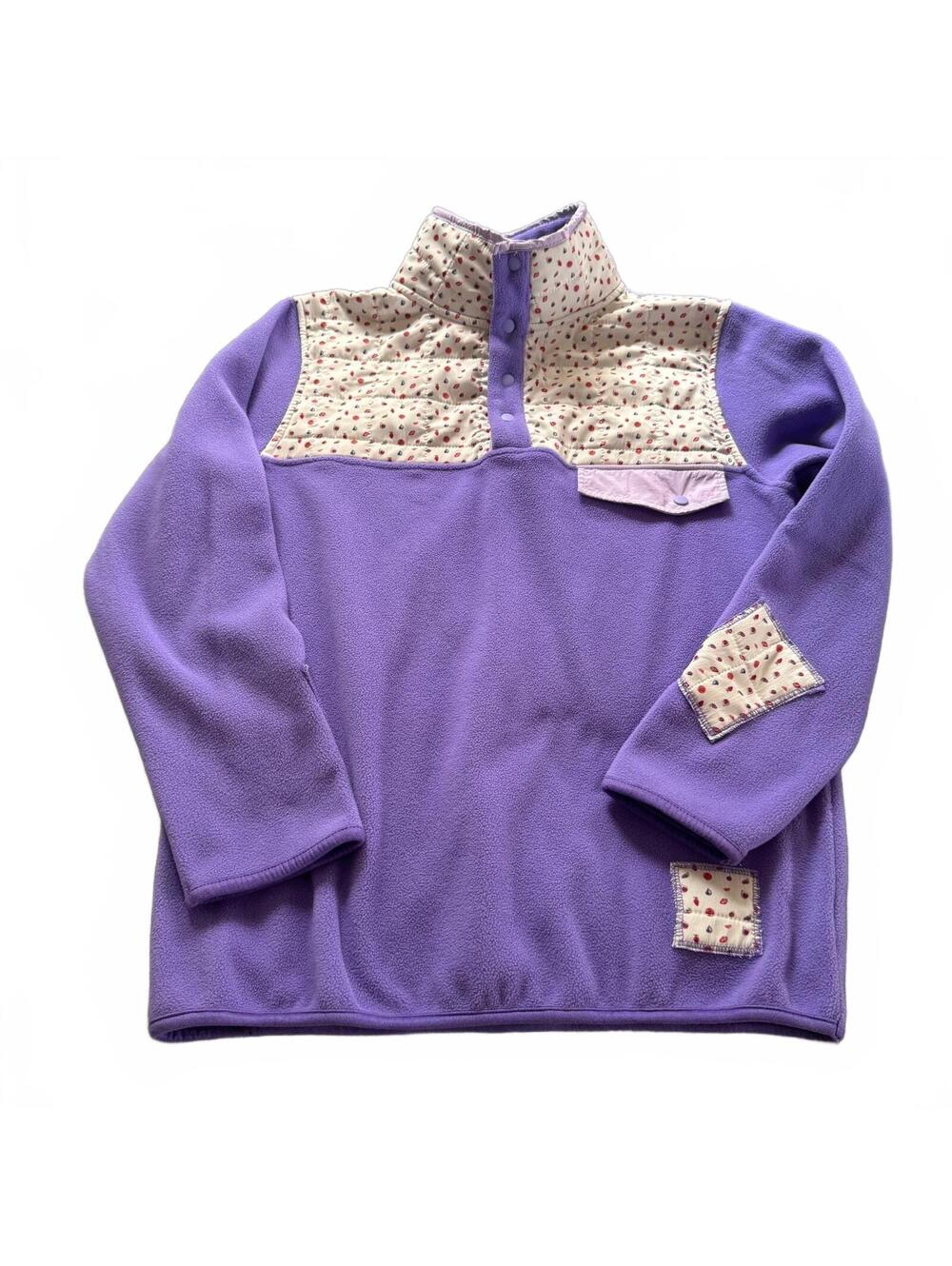 Happy Camp3r Fleece Pullover Small S Purple Floral Quilted Snap Jacket Gorpcore